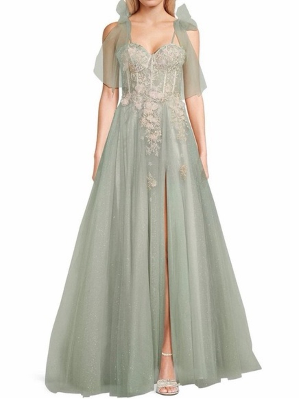 GB girls Sage Green Tulle Lace Applique Prom Gown
